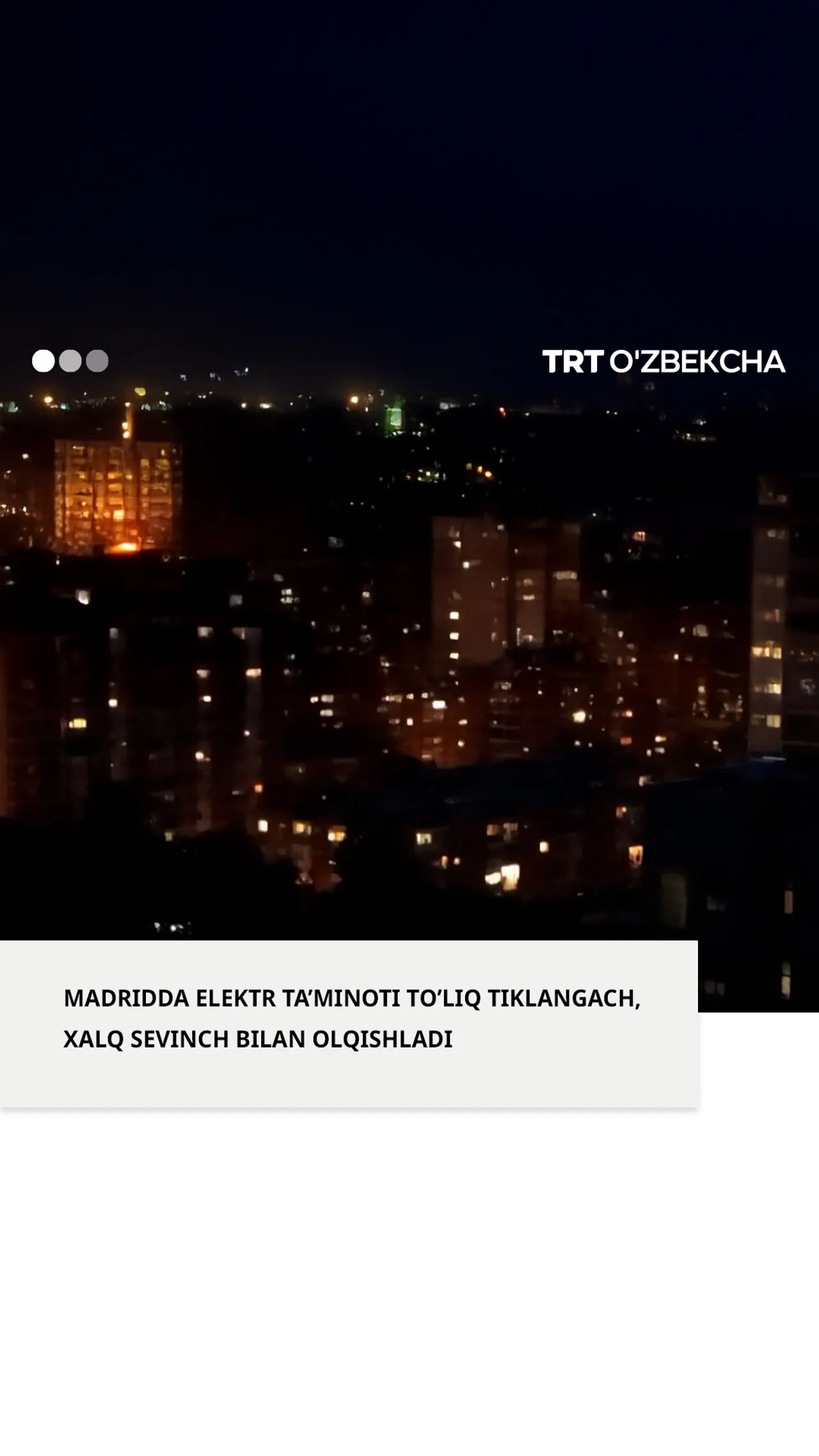 Madridda elektr ta'minotidagi uzilishlar tiklanishi bilan shaharda olqish sadolari yangradi